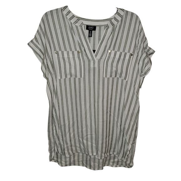 Jones New York Women's Striped White/Basil woven top. Size small NWT - Picture 2 of 9